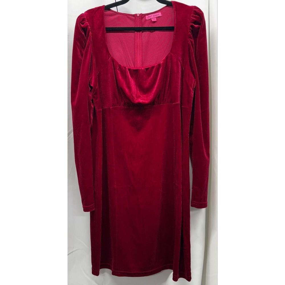 Betsey Johnson XXL Red Velvet Stretchy Square Neck Babydoll Dress *see DES 4 FIT